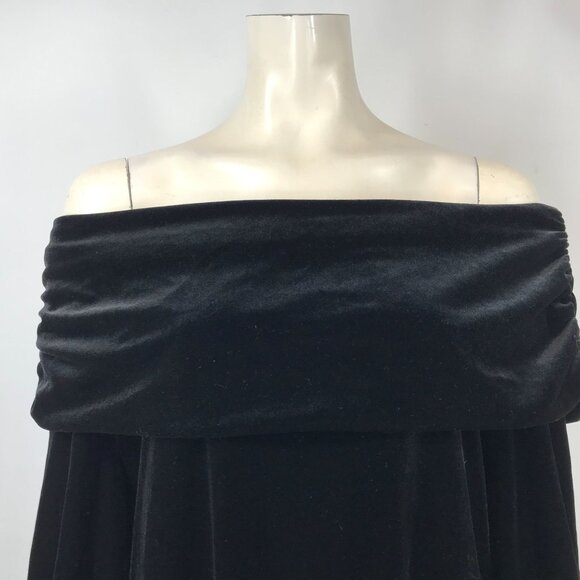 TRAVELERS BY CHICO'S - WOMEN'S 2 - BLACK VELVET VELOUR OFF SHOULDER DRESS - Picture 2 of 7